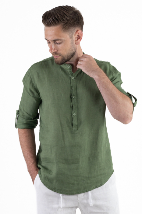 Camasa verde din in cu 4 nasturi [9]