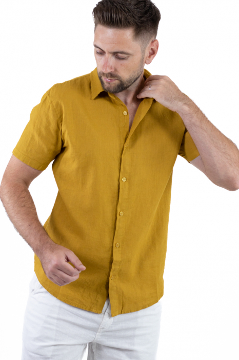 Camasa galben mustar din in cu maneca scurta si guler normal [9]