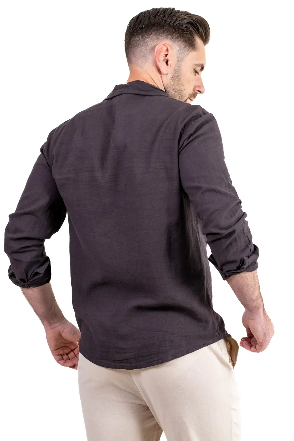 Cămașă maro din in 100% – Made in Italy [7]