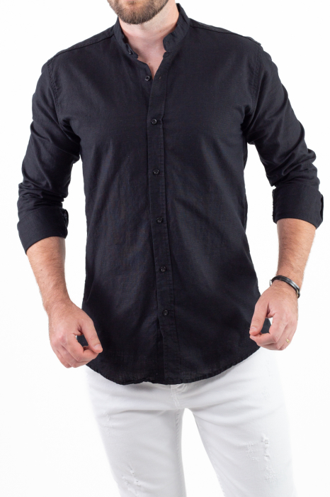 Camasa barbati din bumbac texturat cu aspect de in neagra [8]