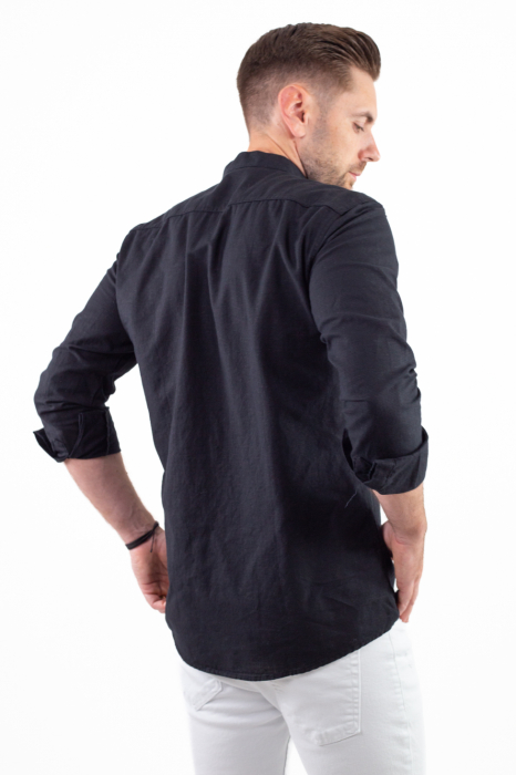 Camasa barbati din bumbac texturat cu aspect de in neagra [6]