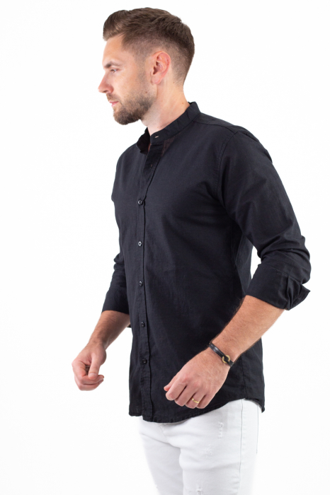 Camasa barbati din bumbac texturat cu aspect de in neagra [5]