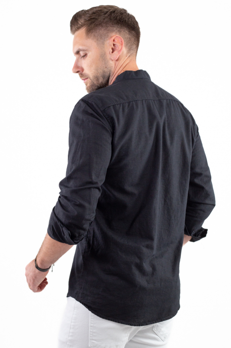 Camasa barbati din bumbac texturat cu aspect de in neagra [7]