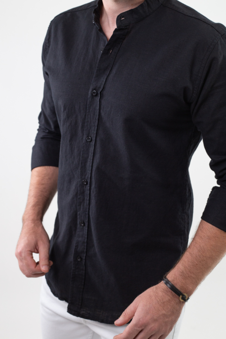 Camasa barbati din bumbac texturat cu aspect de in neagra [9]