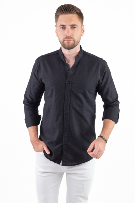 Camasa barbati din bumbac texturat cu aspect de in neagra [3]