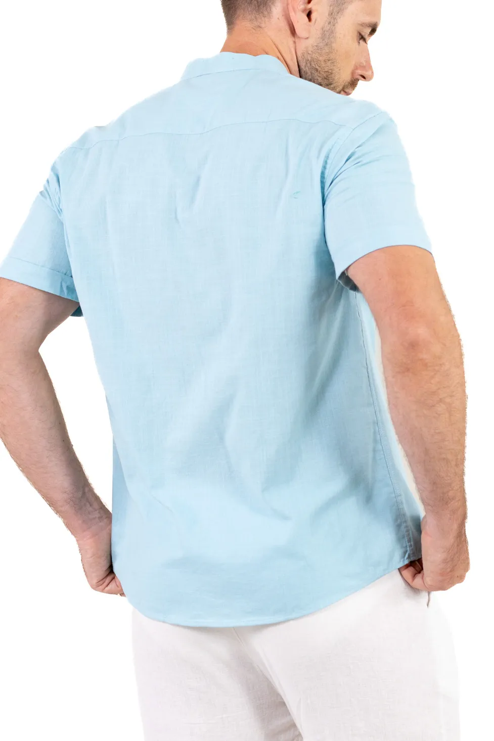 Cămașă bărbați Bleu aqua guler tunică – 100% bumbac, vară [8]