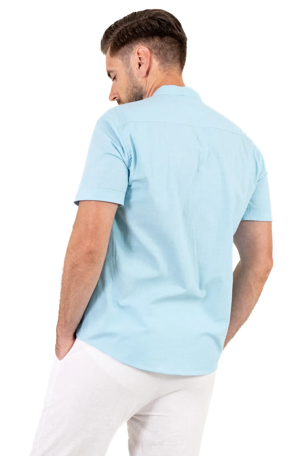 Cămașă bărbați Bleu aqua guler tunică – 100% bumbac, vară [7]