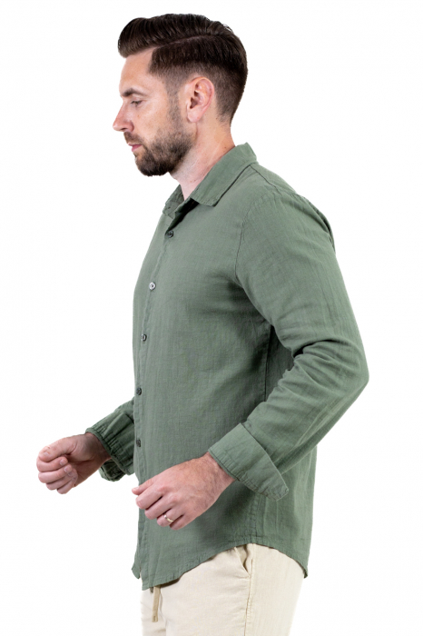 Cămașă verde militar 100% din in cu guler clasic [7]