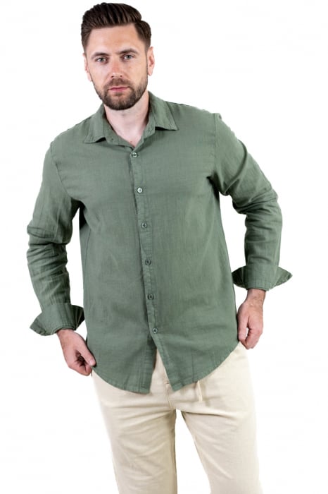 Cămașă verde militar 100% din in cu guler clasic [4]