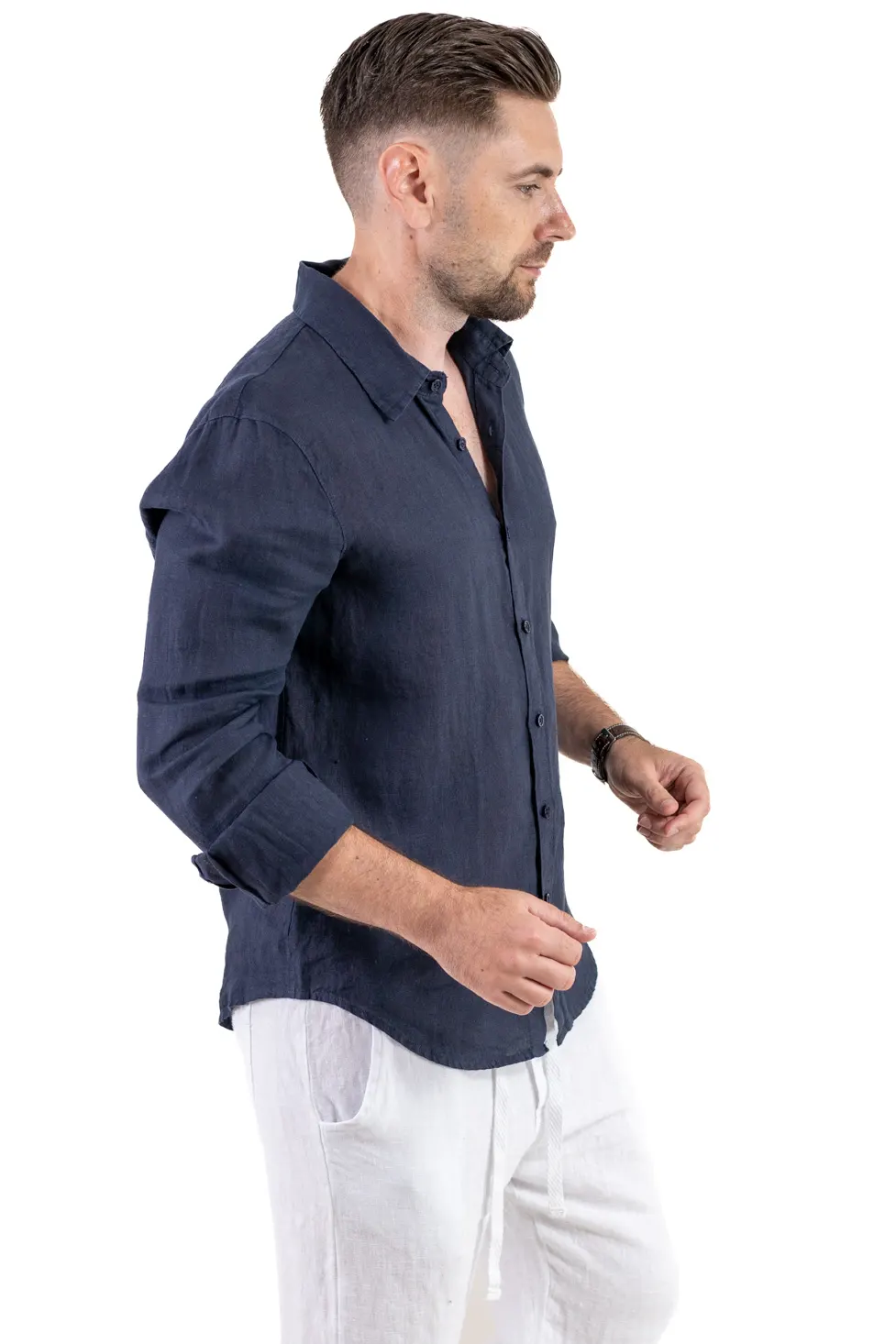 Cămașă bleumarin 100% din in cu guler clasic [3]