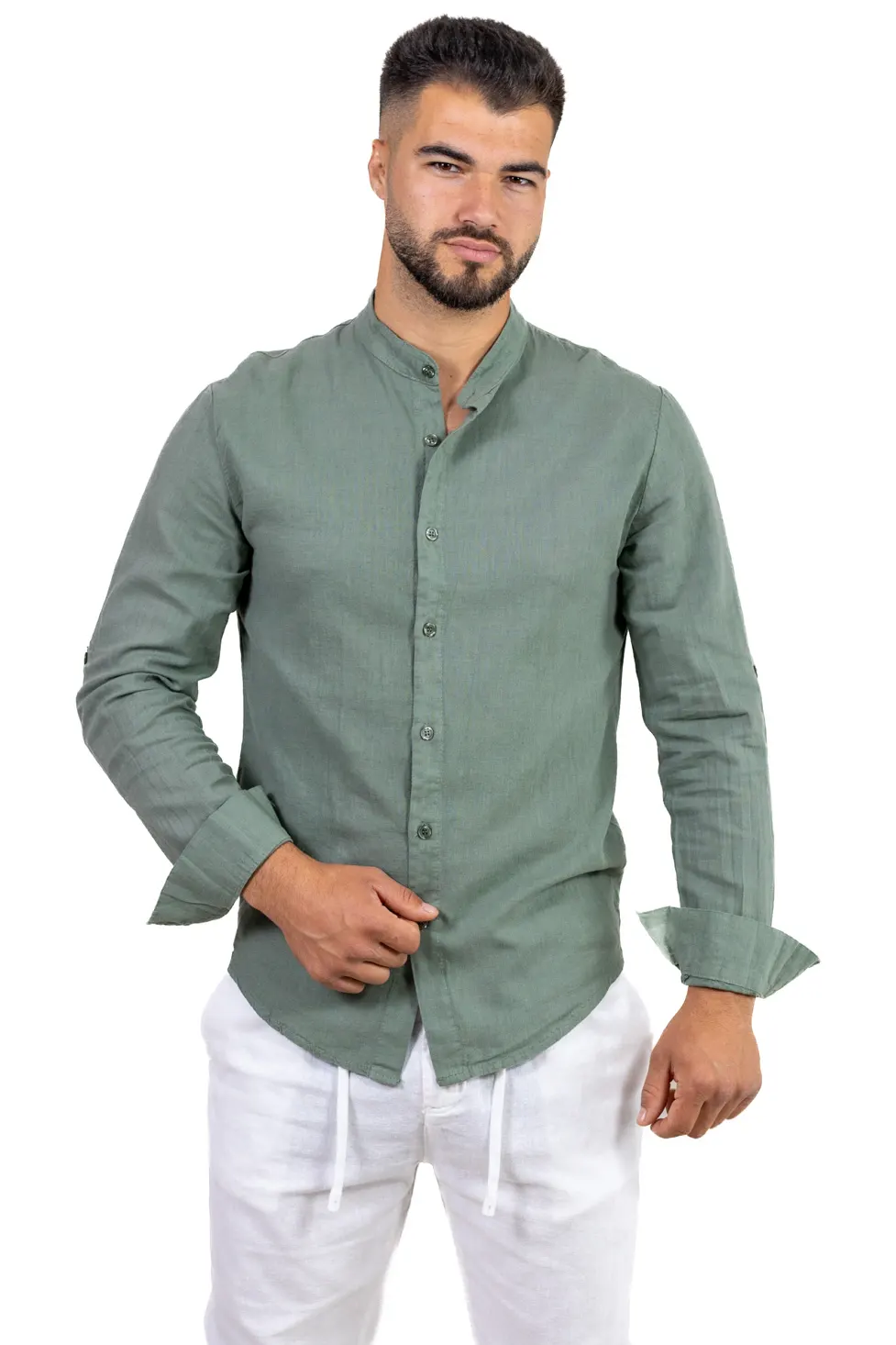 Cămașă verde din in 100% – Made in Italy [6]
