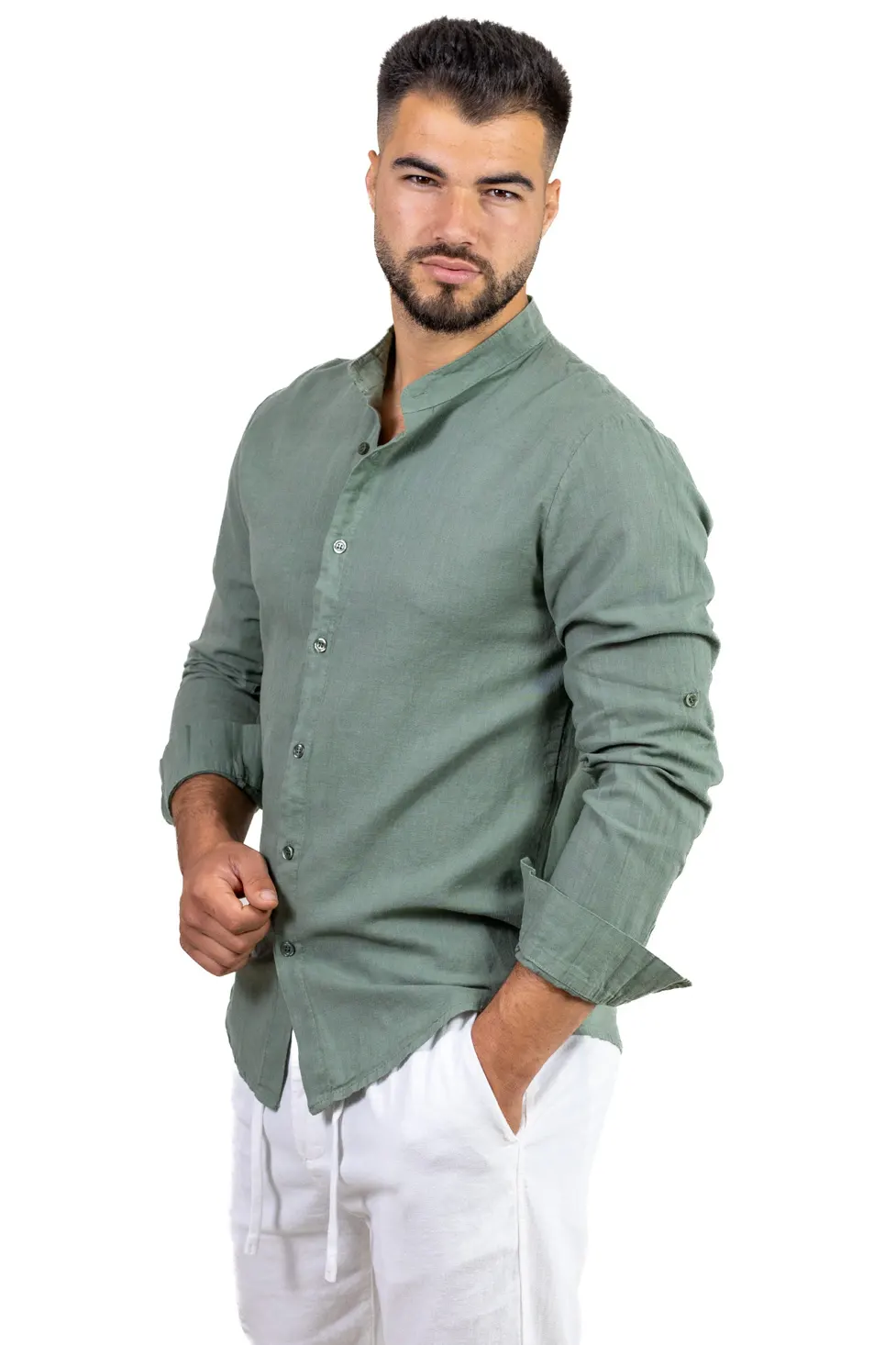 Cămașă verde din in 100% – Made in Italy [3]