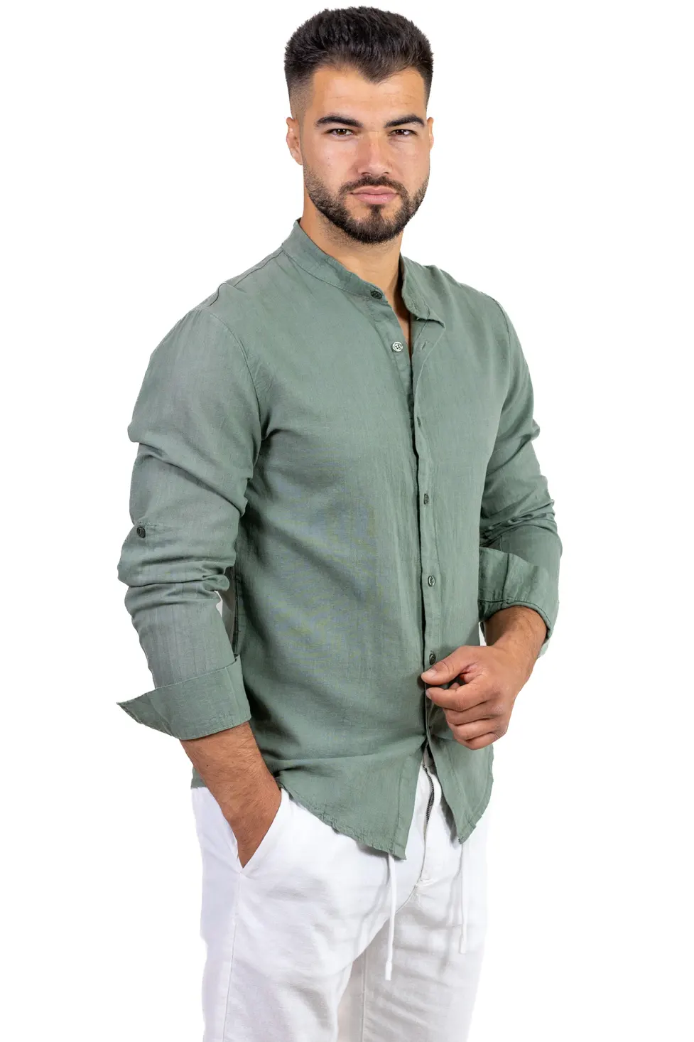 Cămașă verde din in 100% – Made in Italy [2]