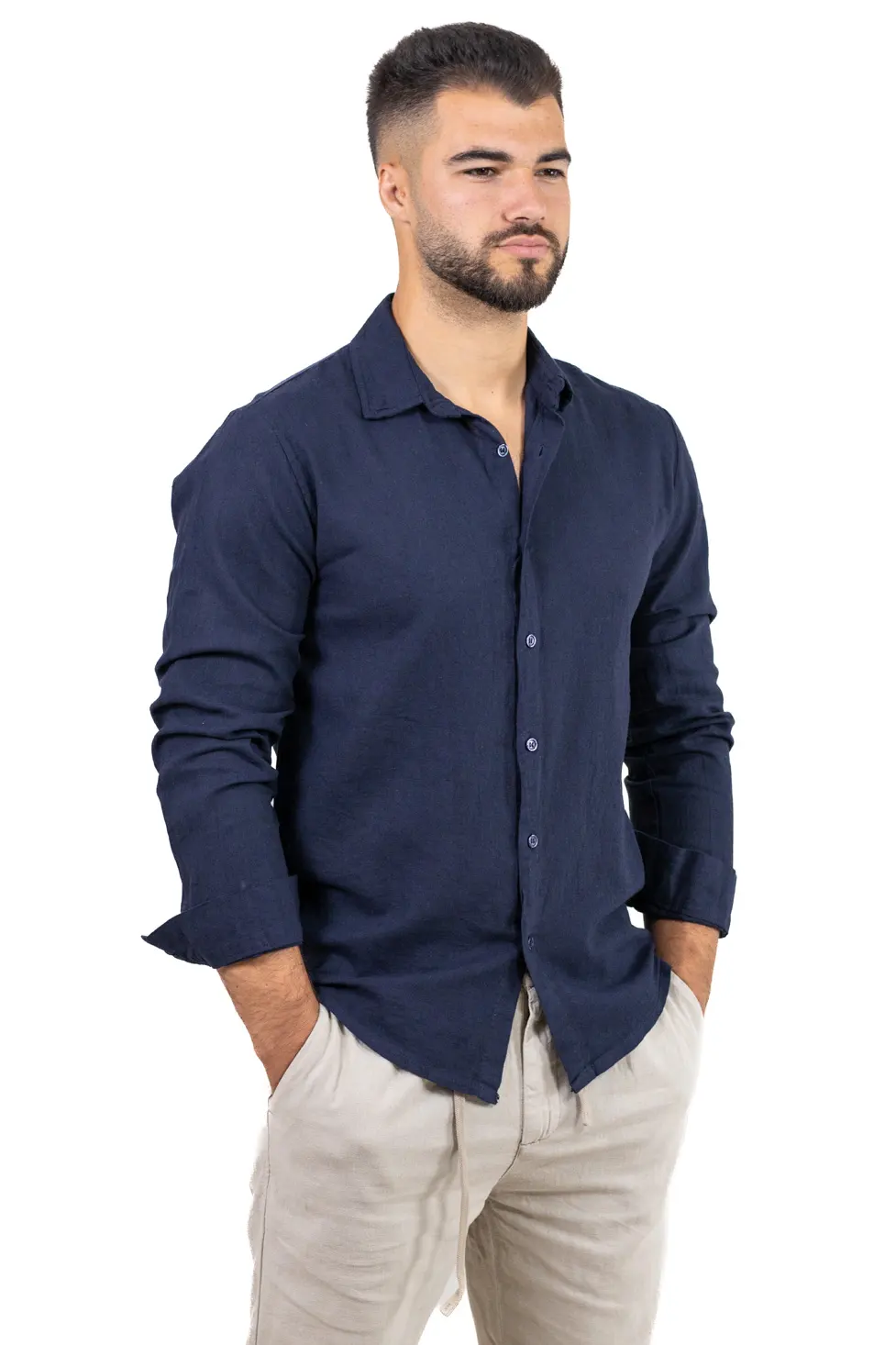 Cămașă bleumarin din in 100% – Made in Italy [3]