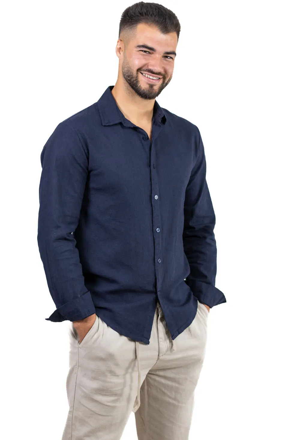 Cămașă bleumarin din in 100% – Made in Italy [6]