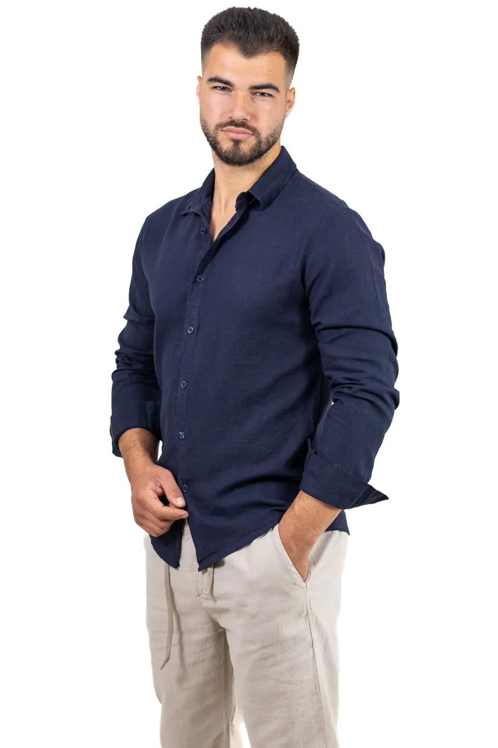 Cămașă bleumarin din in 100% – Made in Italy [2]