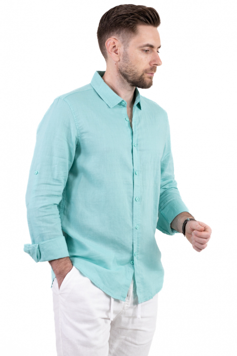 Camasa verde aqua din in cu guler normal [5]