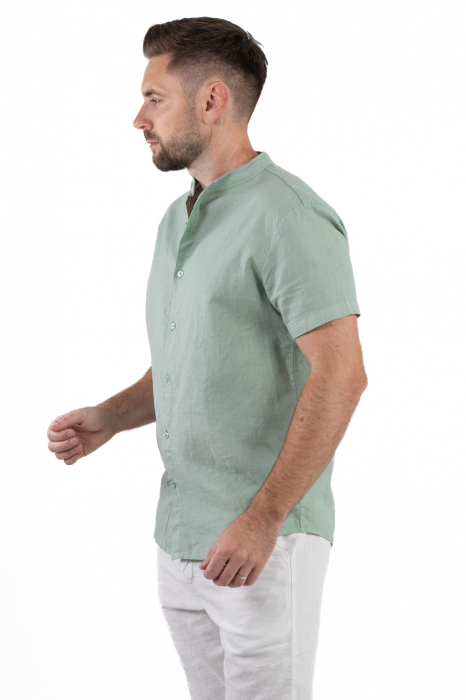 Camasa verde aqua din in cu maneca scurta si guler tunica [4]