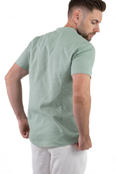 Camasa verde aqua din in cu maneca scurta si guler tunica [8]