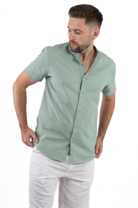 Camasa verde aqua din in cu maneca scurta si guler tunica [9]