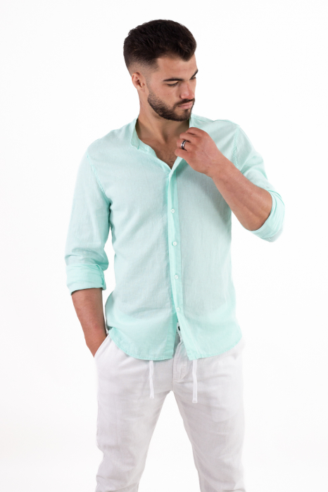 Camasa din in barbati verde aqua [2]