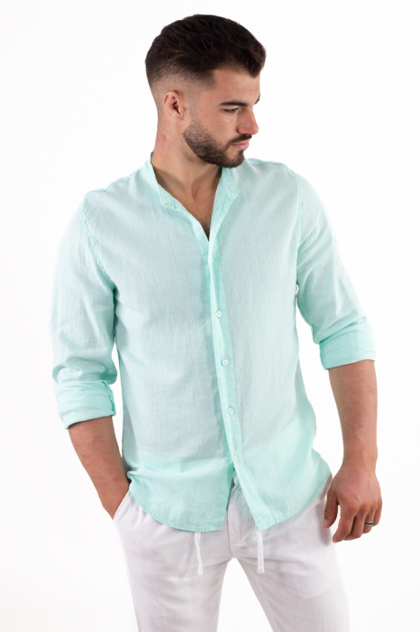 Camasa din in barbati verde aqua [4]