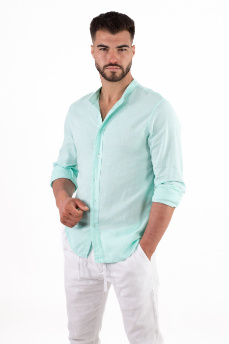 Camasa din in barbati verde aqua [3]