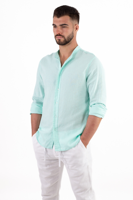 Camasa din in barbati verde aqua [5]