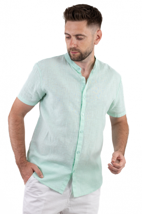Camasa din in cu maneca scurta verde aqua [7]
