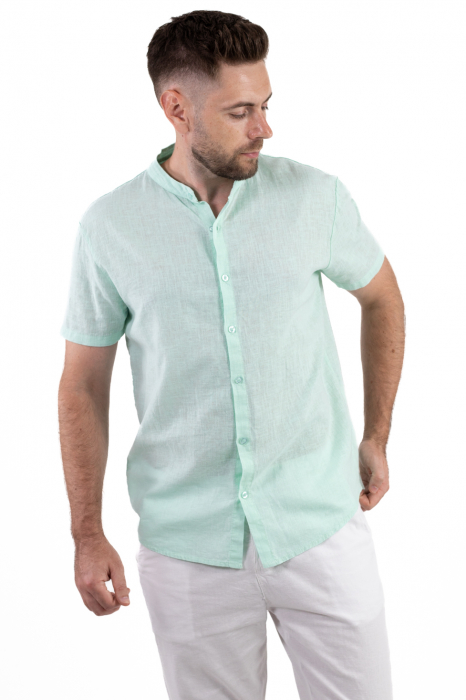 Camasa din in cu maneca scurta verde aqua [4]