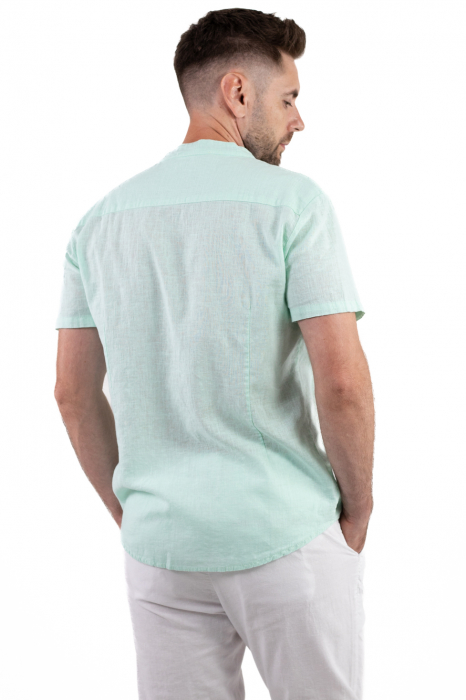 Camasa din in cu maneca scurta verde aqua [2]