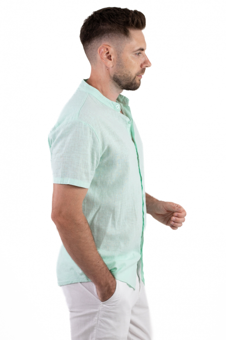 Camasa din in cu maneca scurta verde aqua [5]