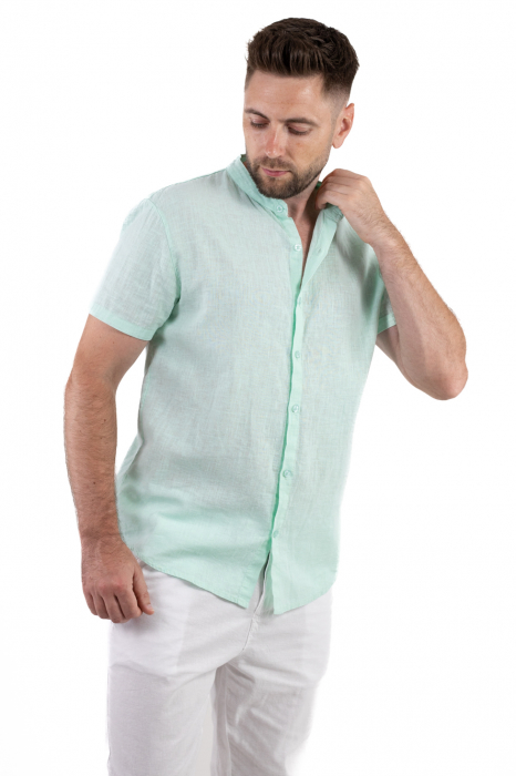 Camasa din in cu maneca scurta verde aqua [3]
