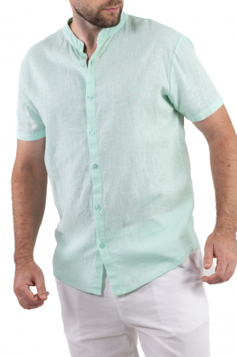 Camasa din in cu maneca scurta verde aqua [6]