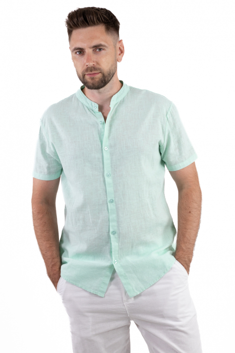 Camasa din in cu maneca scurta verde aqua [8]