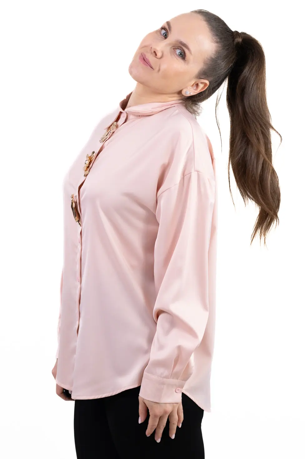 Cămașă oversize cu aplicații metalice – material fluid, 100% poliester [5]