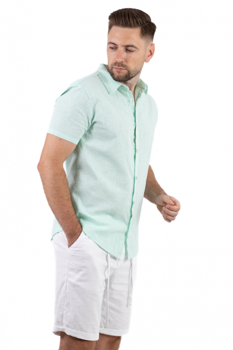 Camasa verde aqua din in cu maneca scurta si guler normal [4]