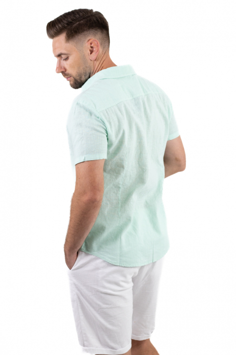 Camasa verde aqua din in cu maneca scurta si guler normal [3]