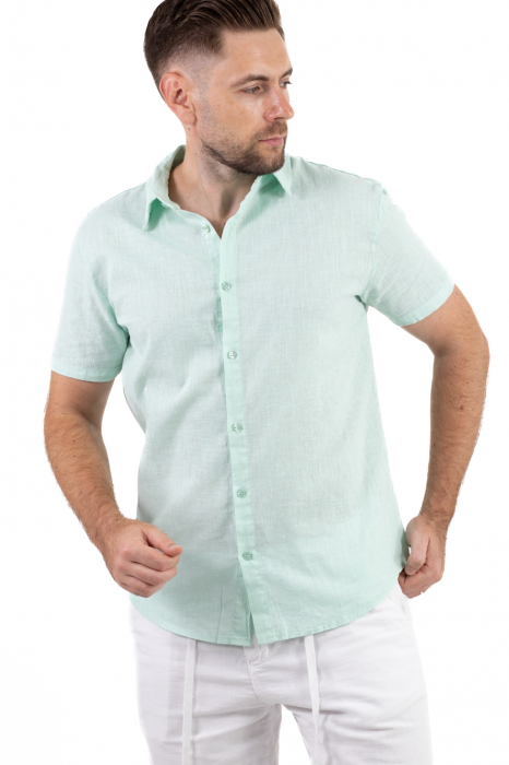 Camasa verde aqua din in cu maneca scurta si guler normal [7]