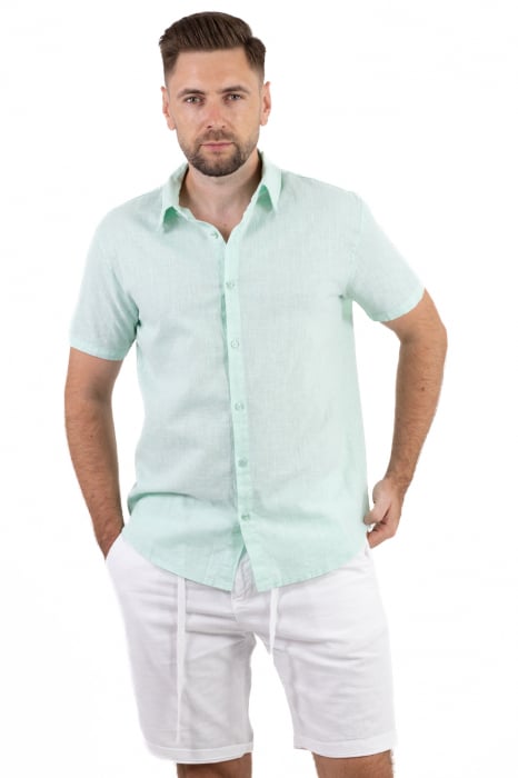 Camasa verde aqua din in cu maneca scurta si guler normal [8]
