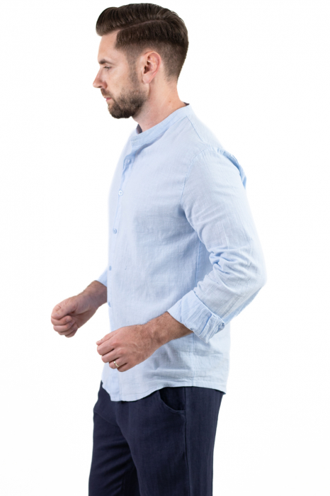 Cămașă albastru deschis 100% din in cu guler tunică [7]