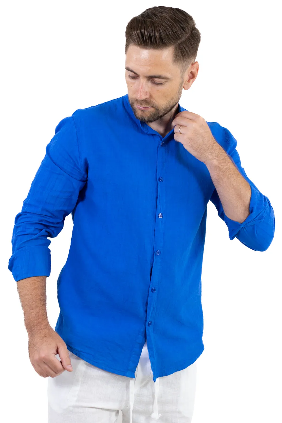 Cămașă albastra din in 100% – Made in Italy [6]