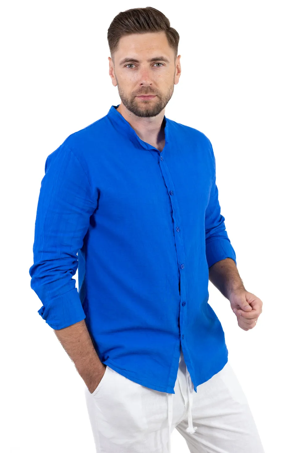 Cămașă albastra din in 100% – Made in Italy [11]