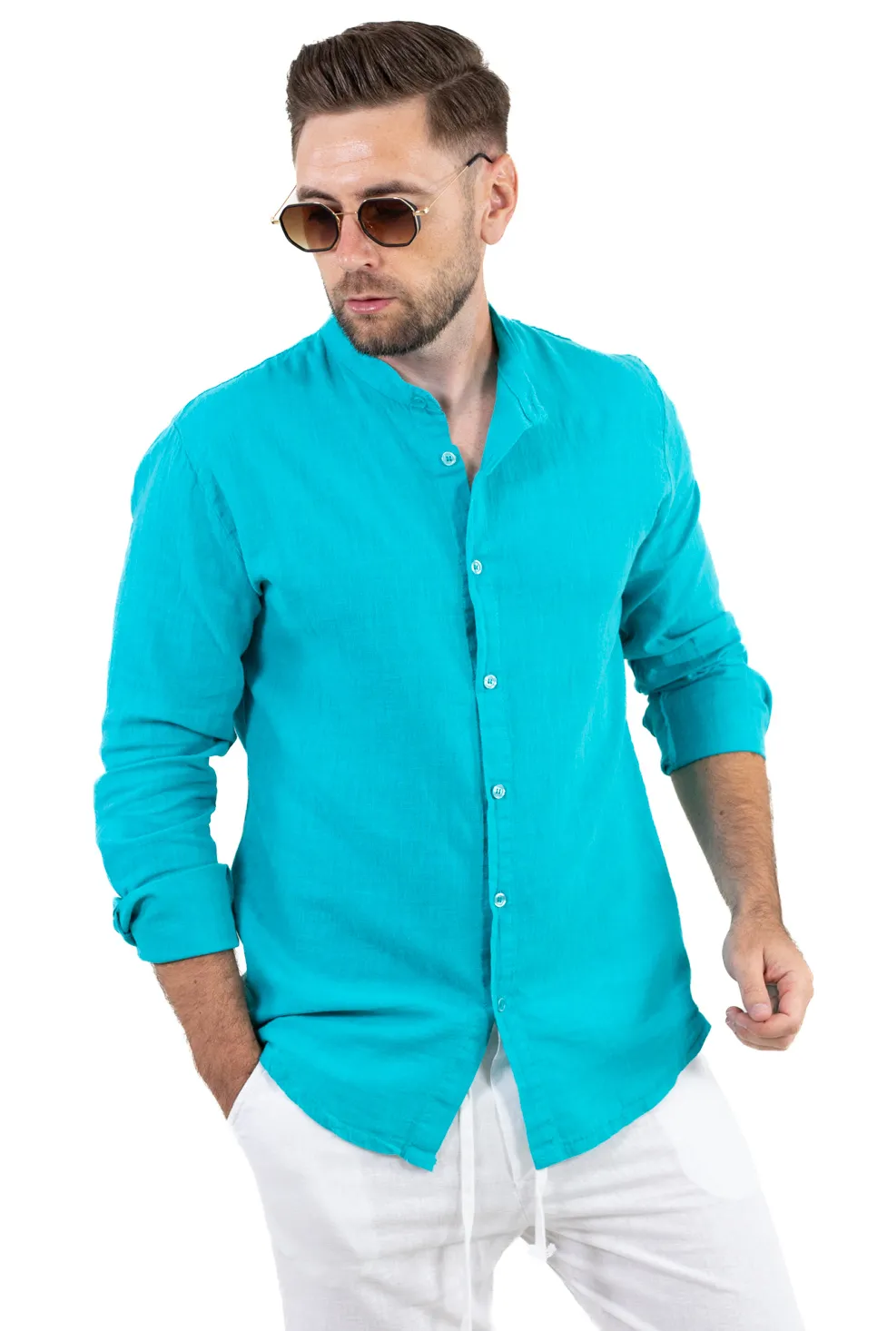 Cămașă turcoaz din in 100% – Made in Italy [1]