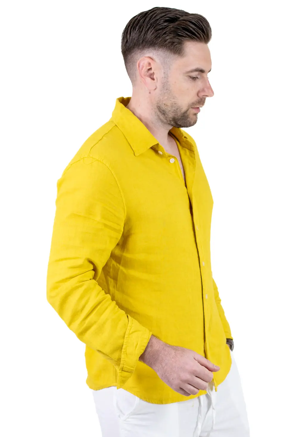 Cămașă muștar din in 100% – Made in Italy [4]