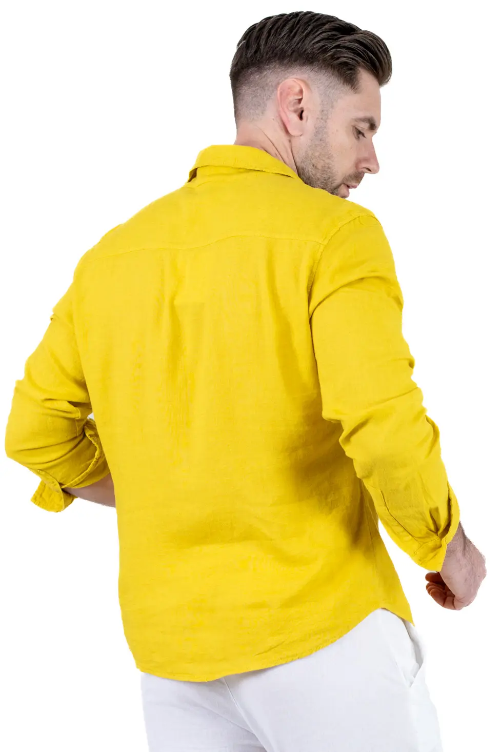 Cămașă muștar din in 100% – Made in Italy [6]