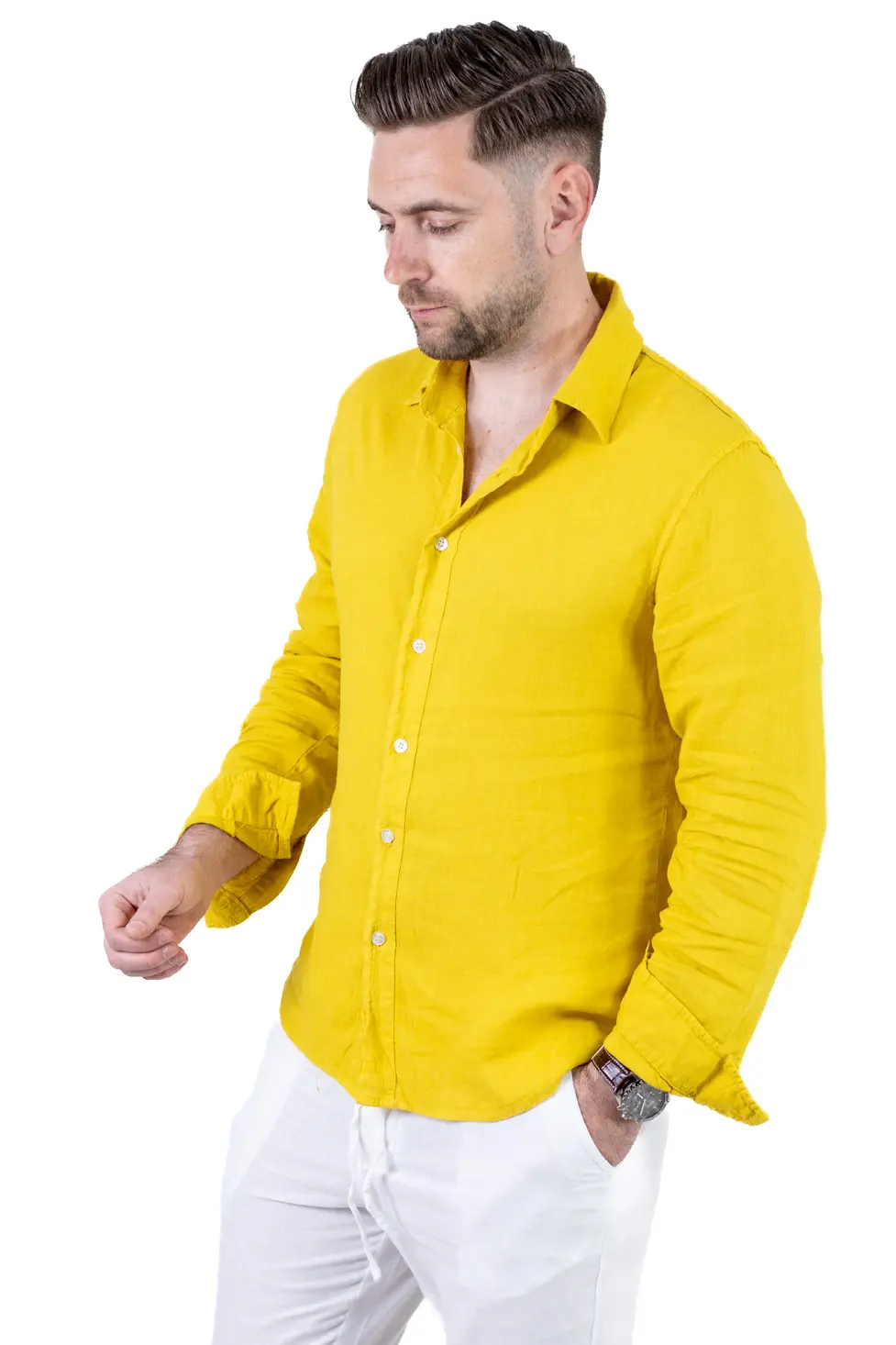 Cămașă muștar din in 100% – Made in Italy [3]