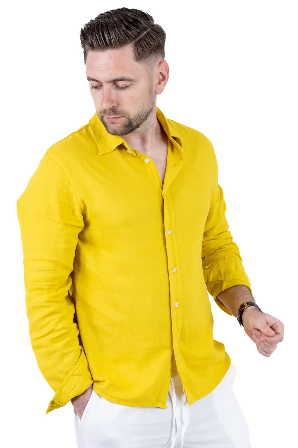 Cămașă muștar din in 100% – Made in Italy [7]