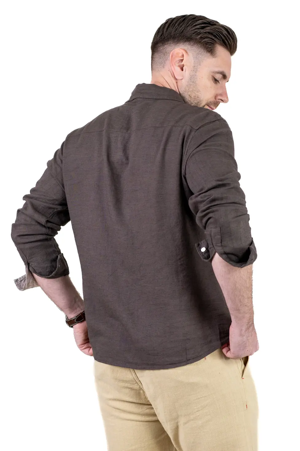 Cămașă maro din in 100% – Made in Italy [5]