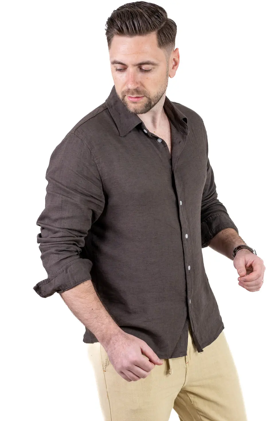 Cămașă maro din in 100% – Made in Italy [3]